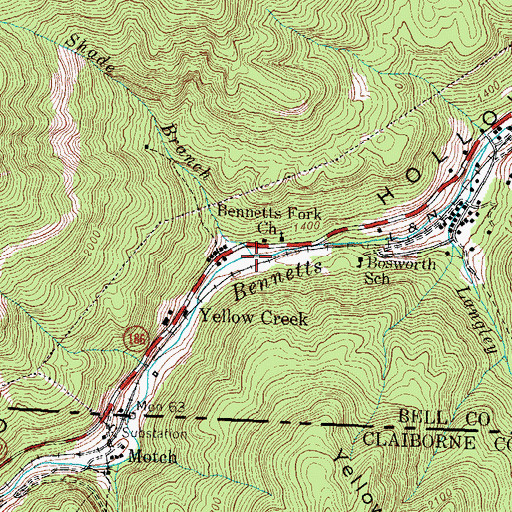 Topographic Map of Shade Branch, KY
