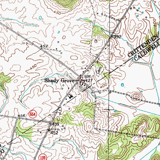 Topographic Map of Shady Grove, KY