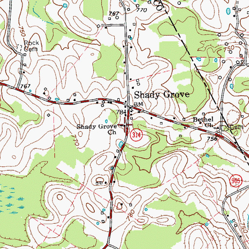 Topographic Map of Shady Grove Baptist Church, KY