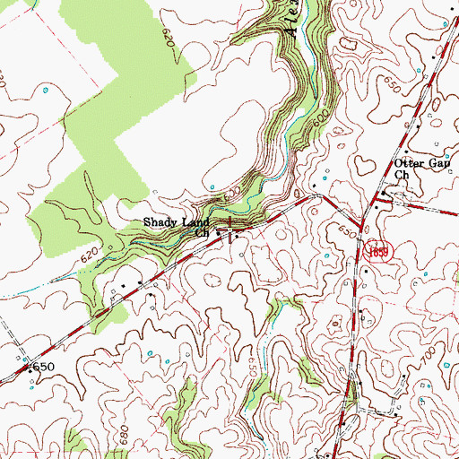 Topographic Map of Shady Land Church, KY
