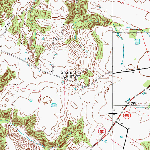 Topographic Map of Sharp Cemetery, KY