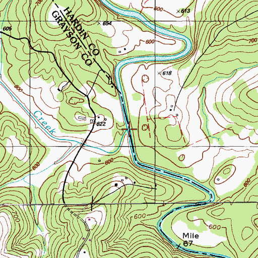 Topographic Map of Shaw Creek, KY