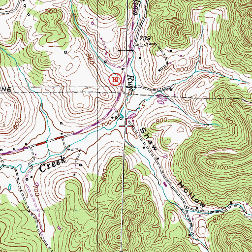 Topographic Map of Shaw Hollow, KY