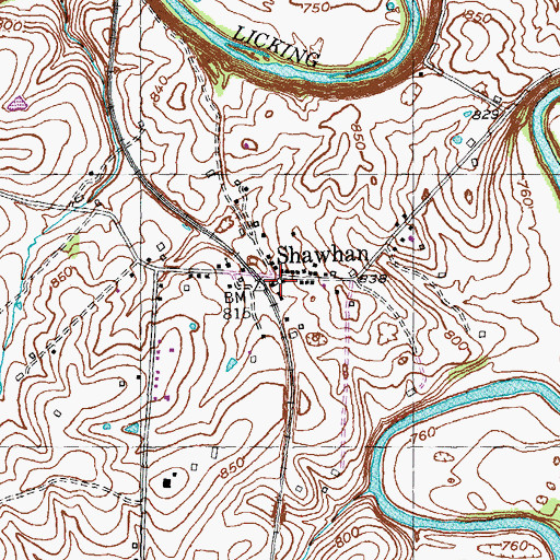 Topographic Map of Shawhan, KY