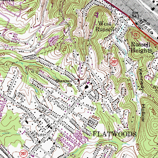 Topographic Map of Shawnee Church, KY