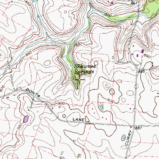 Topographic Map of Shawnee Springs, KY