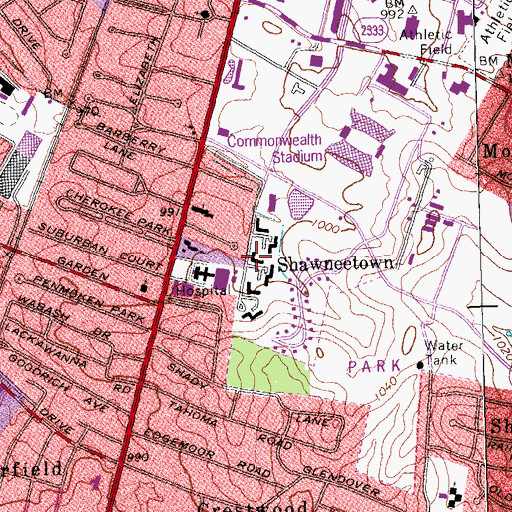 Topographic Map of Shawneetown, KY