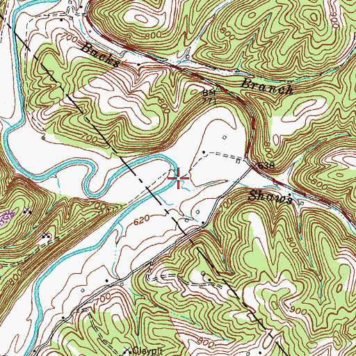 Topographic Map of Shaws Branch, KY