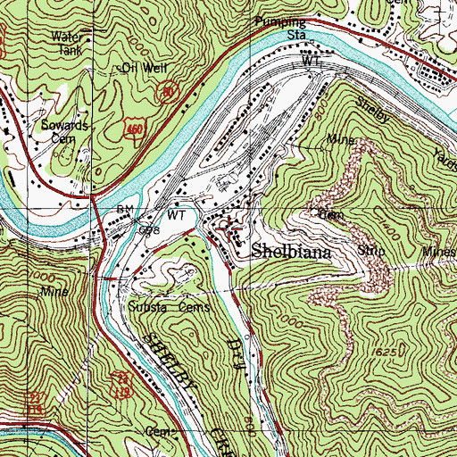 Topographic Map of Shelbiana, KY