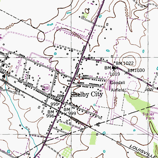 Topographic Map of Shelby City, KY