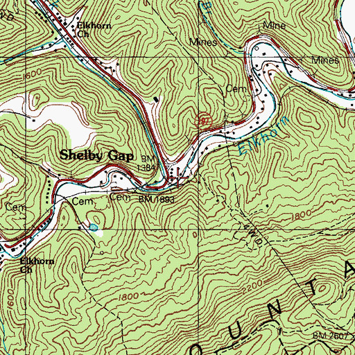 Topographic Map of Shelby Gap, KY