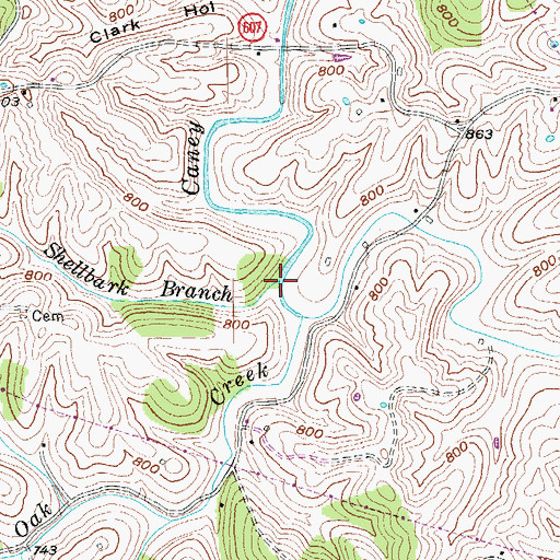 Topographic Map of Shellbark Branch, KY