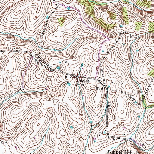 Topographic Map of Shields Cemetery, KY