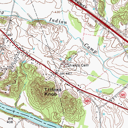 Topographic Map of Shields Cemetery, KY