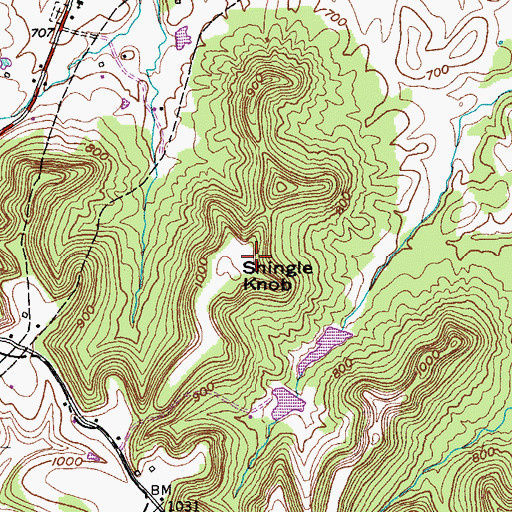 Topographic Map of Shingle Knob, KY