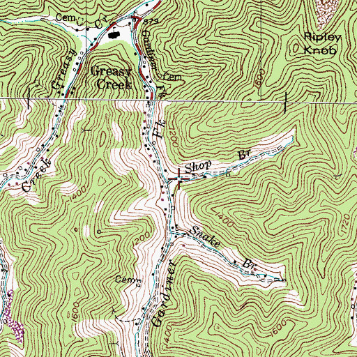 Topographic Map of Shop Branch, KY