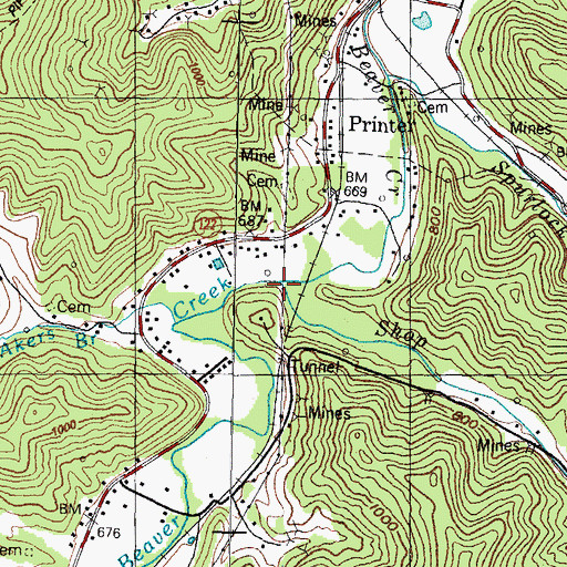 Topographic Map of Shop Branch, KY