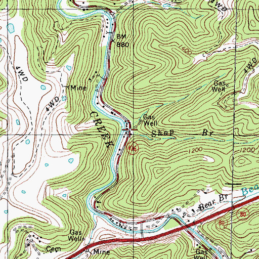 Topographic Map of Shop Branch, KY