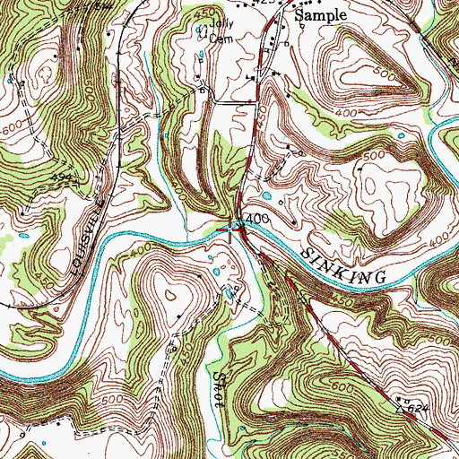Topographic Map of Shot Pouch Creek, KY