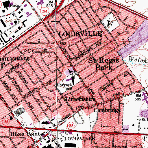 Topographic Map of Shryock School, KY