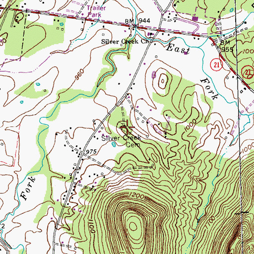 Topographic Map of Silver Creek Cemetery, KY