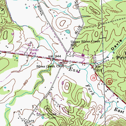 Topographic Map of Silver Creek Baptist Church, KY