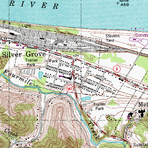 Topographic Map of Silver Grove, KY