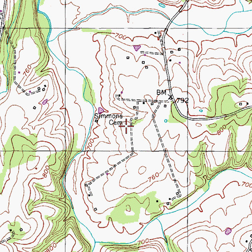 Topographic Map of Simmons Cemetery, KY