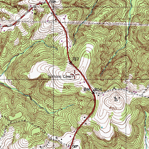 Topographic Map of Simons Cemetery, KY