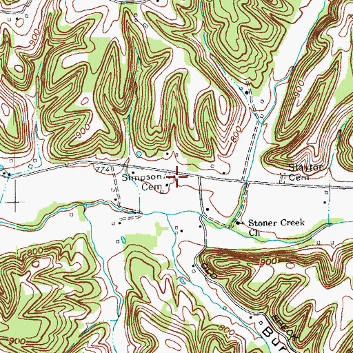 Topographic Map of Simpson Cemetery, KY