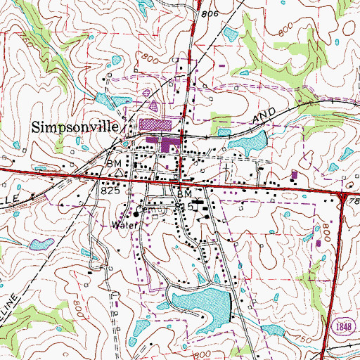 Topographic Map of Simpsonville, KY