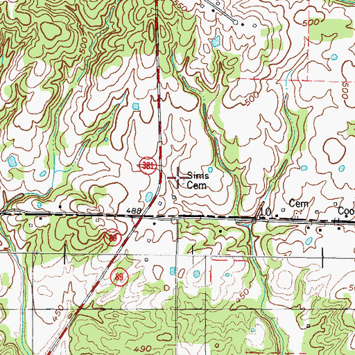 Topographic Map of Sims Cemetery, KY