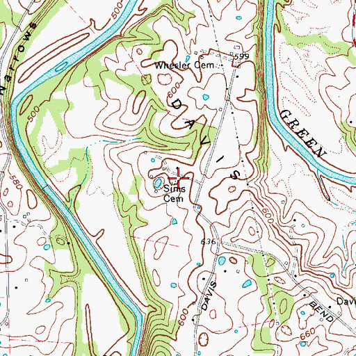 Topographic Map of Sims Cemetery, KY