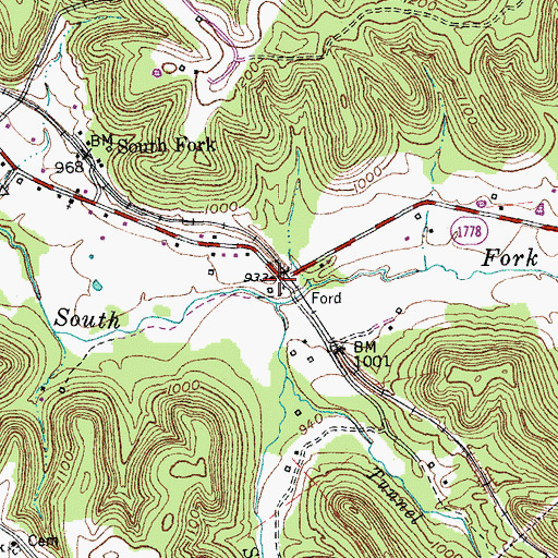 Topographic Map of Sims Creek, KY