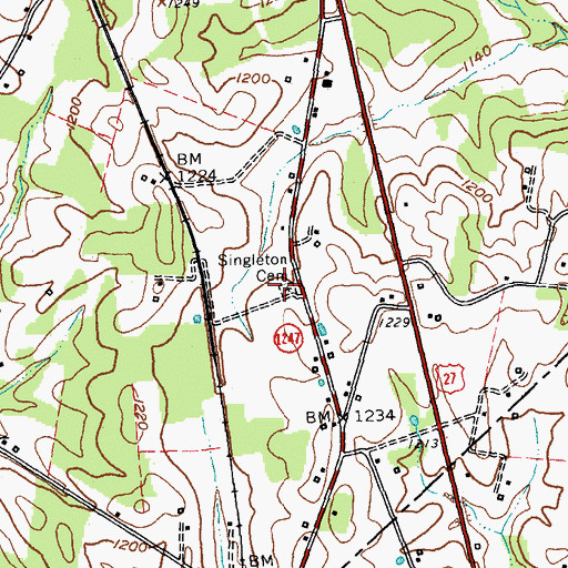 Topographic Map of Singleton Cemetery, KY