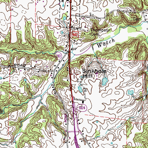 Topographic Map of Sinkhole Hill, KY