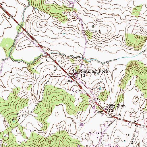 Topographic Map of Sinking Fork Baptist Church, KY