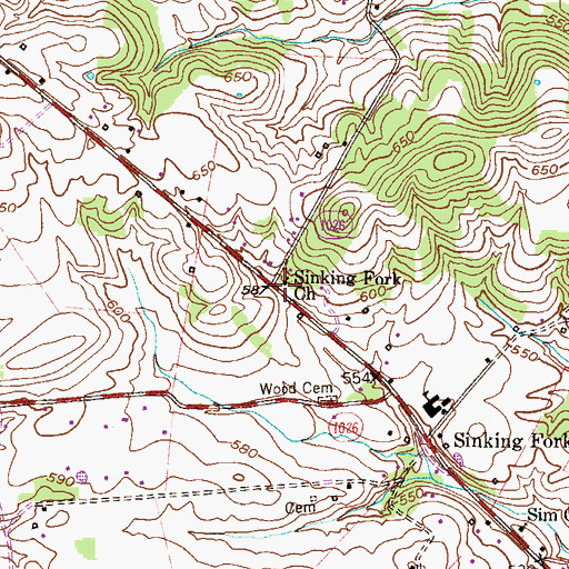 Topographic Map of Sinking Fork Christian Church, KY