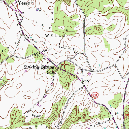 Topographic Map of Sinking Spring School, KY