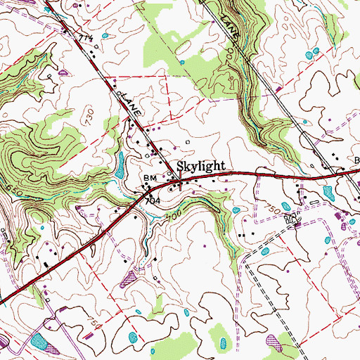 Topographic Map of Skylight, KY