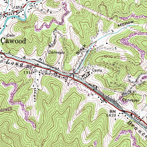 Topographic Map of Slack Hollow, KY