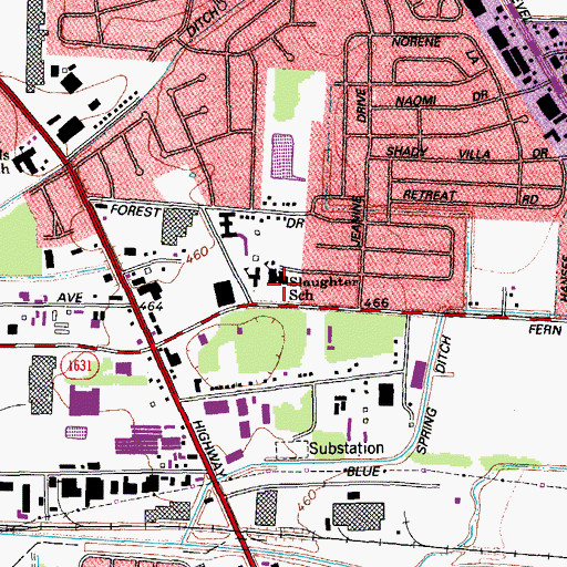 Topographic Map of Slaughter School, KY