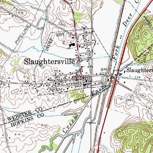 Topographic Map of Slaughters, KY