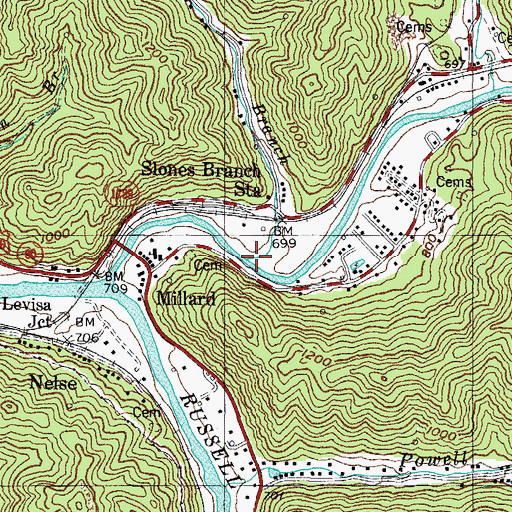 Topographic Map of Slones Branch, KY