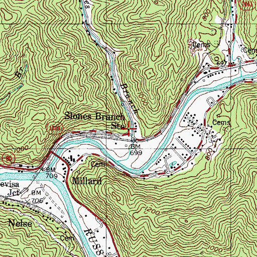 Topographic Map of Slones Branch Station, KY
