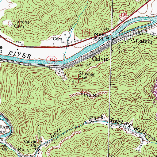 Topographic Map of Slusher Cemetery, KY