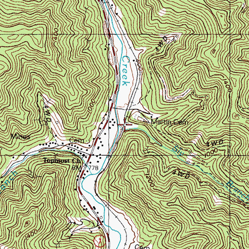 Topographic Map of Sly Branch, KY
