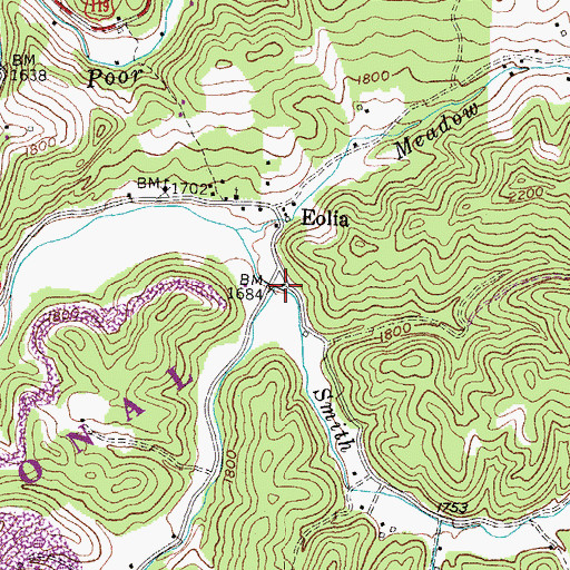 Topographic Map of Smith Creek, KY