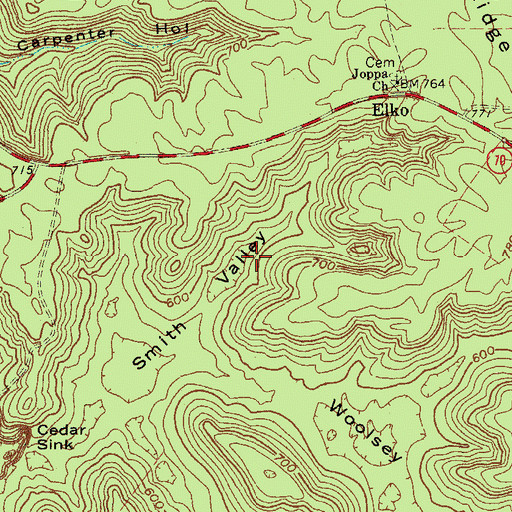 Topographic Map of Smith Valley, KY