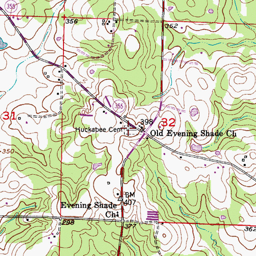 Topographic Map of Huckabee Cemetery, AR